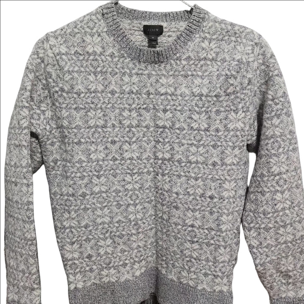 J. Crew Gray Crewneck Fair Isle Sweater